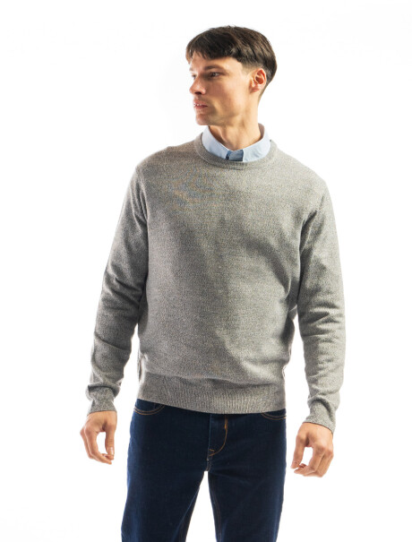 Buzo Tipo Cashmere Cuello Redondo Gris Claro Melange