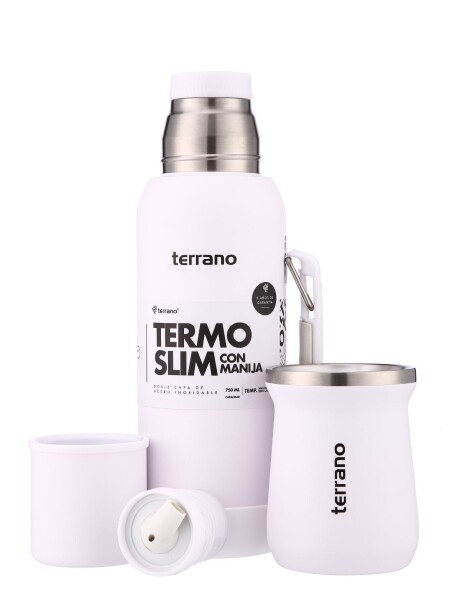 Kit Termo 750mL. Slim con Manija + Mate de Acero Tradicional Blanco