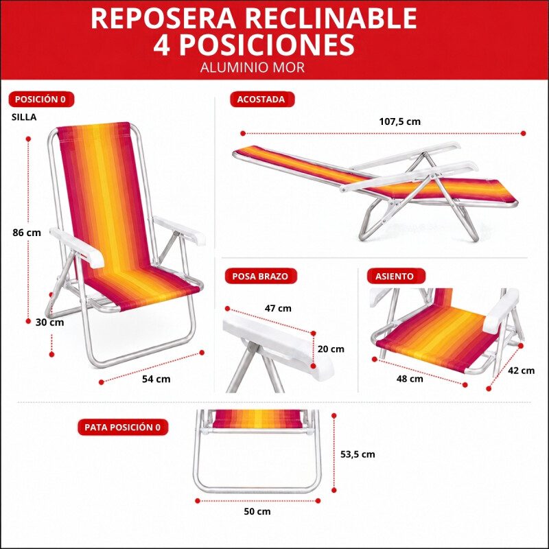Set x2 Silla reclinable 4 posiciones aluminio NARANJA