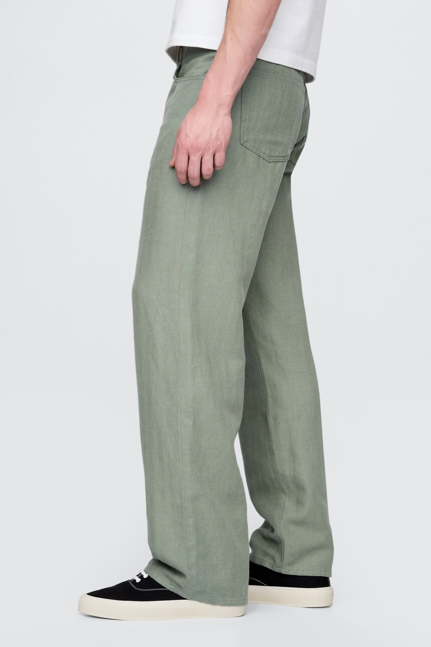 Pantalón De Lino Hombre Gasoline Green