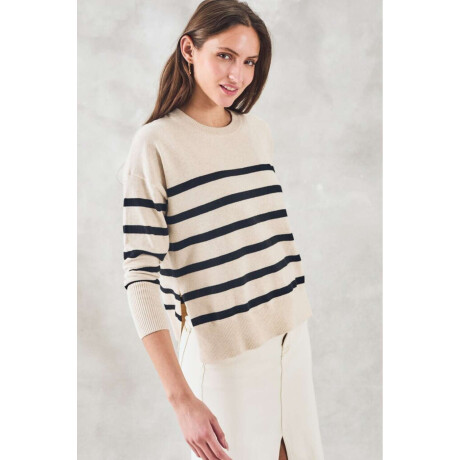 Sweater Rayado Algodon Elastano Beige Melange