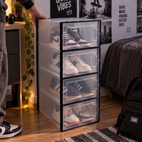 Set X4 Caja Organizadora Zapatos Zapatero Apilable Championes Calzado Premium Imback Negro Set X4 Caja Organizadora Zapatos Zapatero Apilable Championes Calzado Premium Imback Negro
