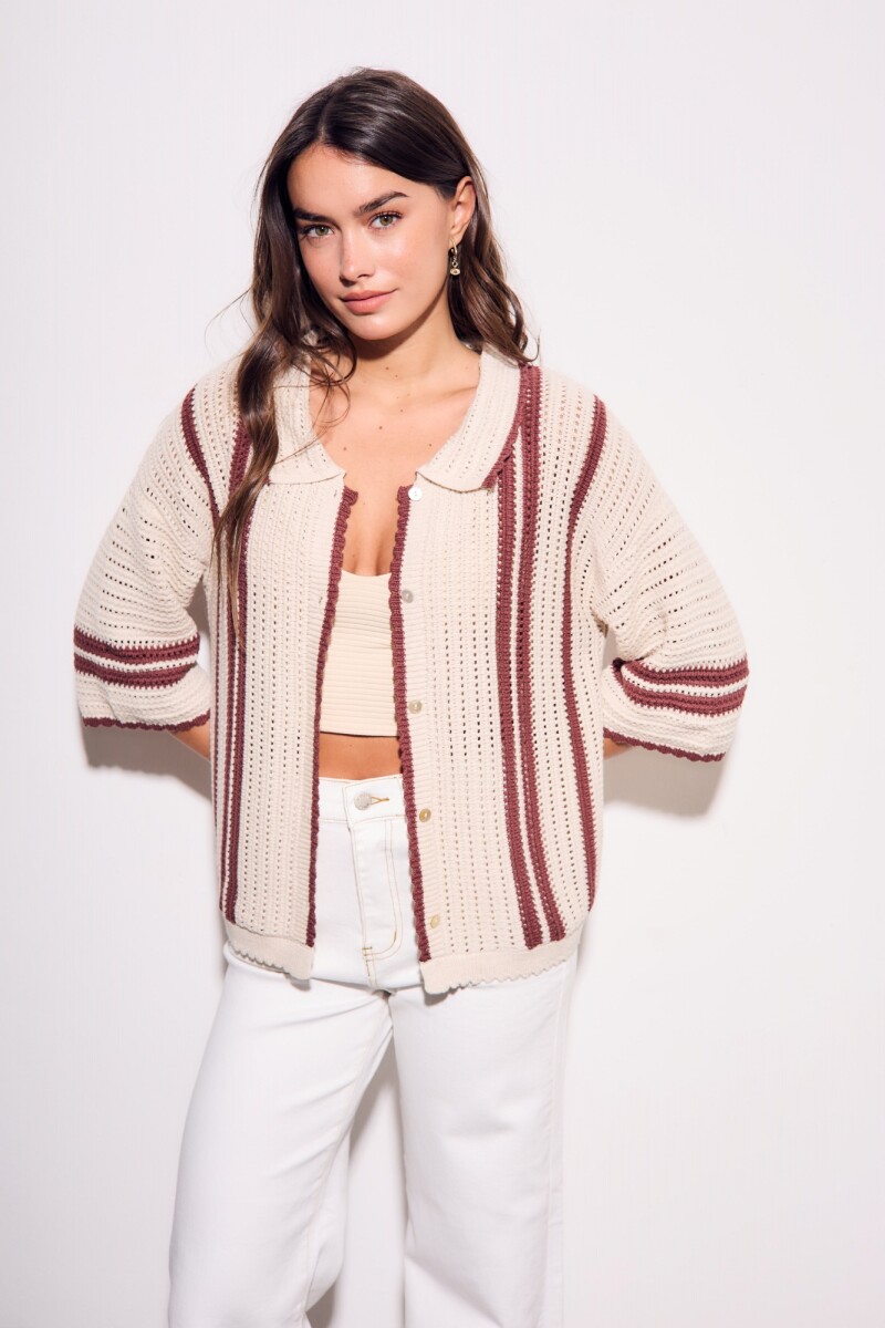 Camisa Crochet Rayada - Nácar 
