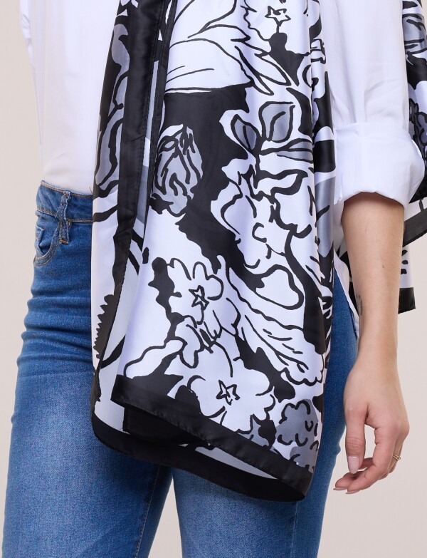 Pashmina Saten Flores NEGRO/MULTI