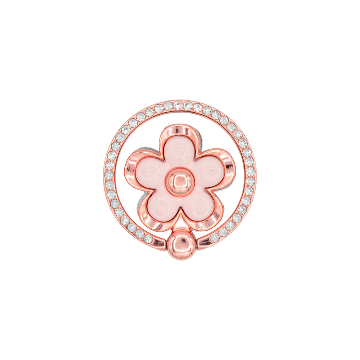 Anillo para celular diseño flor con brillos color rosa 