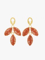 Pendientes Largos Hojas De Rafia naranja