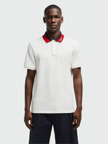 Moncler - Polo de Algodón con Parche con Logotipo Blanco
