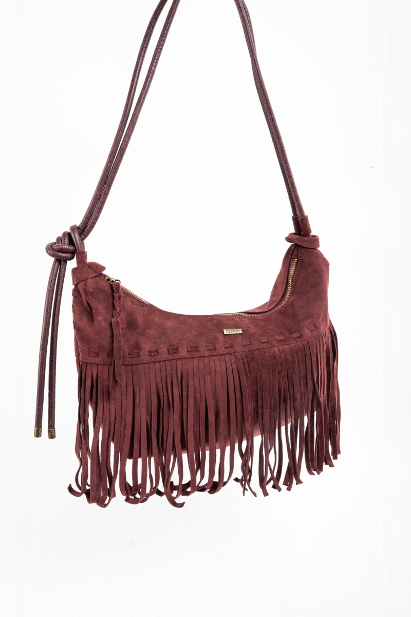 Cartera Gamuza Vegana Flecos Burdeos