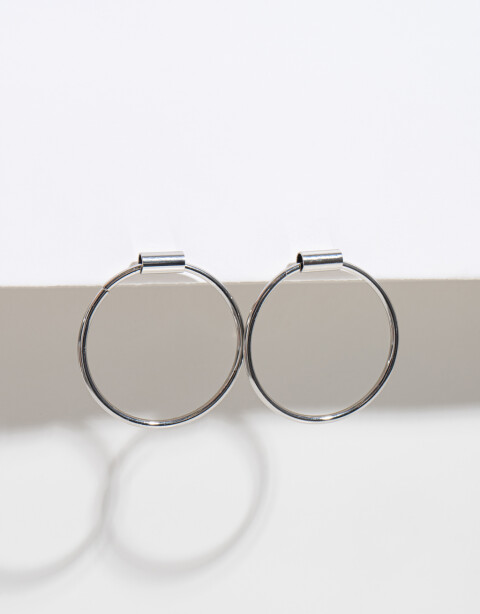 Aros Colgantes Cortos Metal Aros Circulares - Plateado Rodio