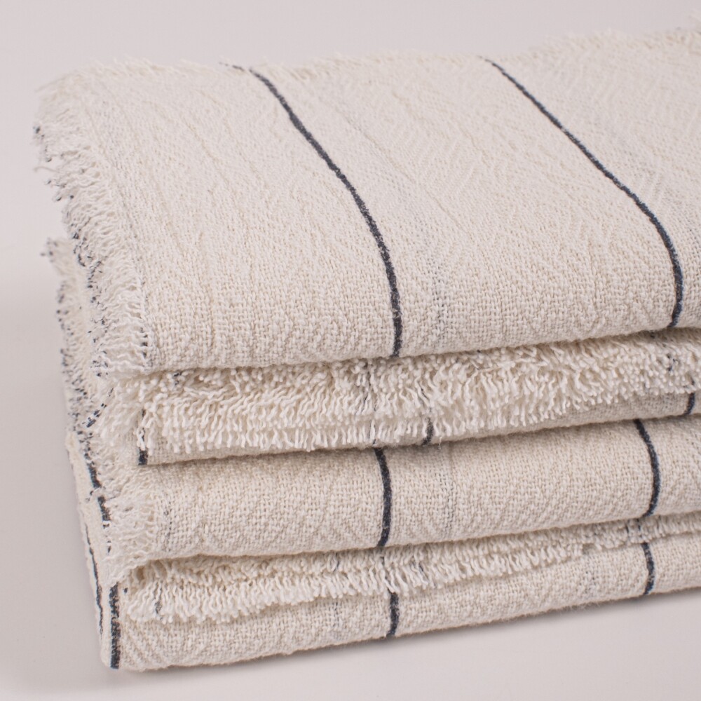 Set x4 Servilletas 50x50 con Flecos Laos Rayitas Azul
