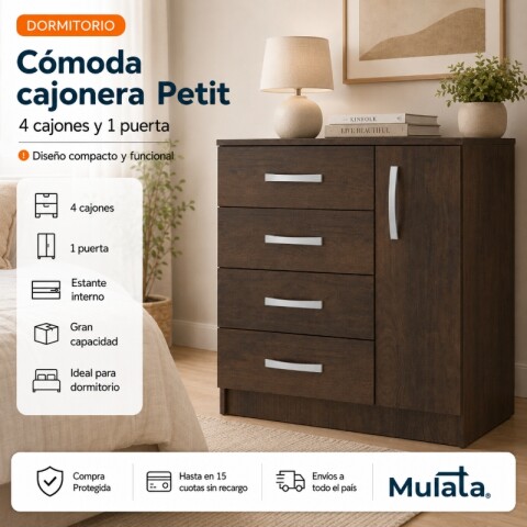 Comoda Cajonera Petit para Dormitorio de 4 Cajones 1 Puerta - FE - Marron Comoda Cajonera Petit para Dormitorio de 4 Cajones 1 Puerta - FE - Marron