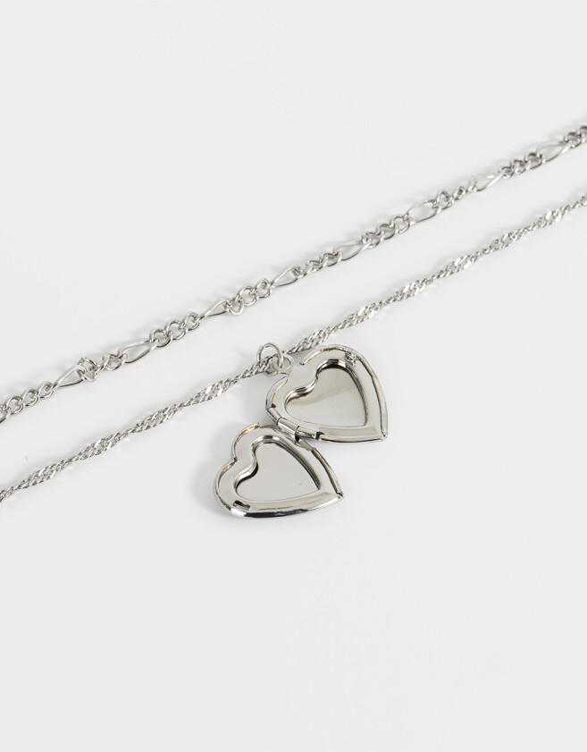 Collares Cortos Con corazón Collar Multicadenas Con Corazón - Plateado