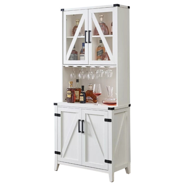 CRISTALERO 4 PUERTAS ARMARIO BAR COPERO BOTELLERO ESTANTERÍA BLANCO