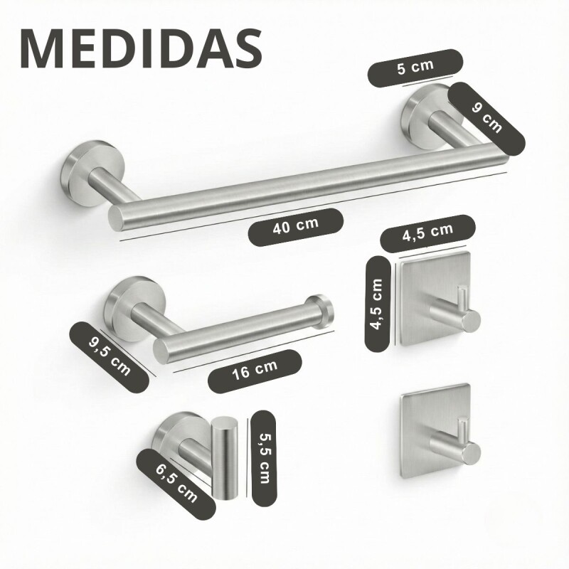 Set Accesorios Baño Completo 5 Pcs Acero Inox Toallero Set Accesorios Baño Completo 5 Pcs Acero Inox Toallero