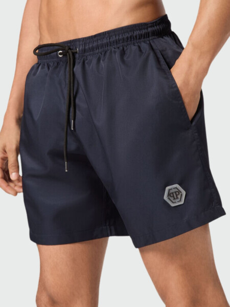 PHILIPP PLEIN - short de baño negro con diseño Hexagon Azul