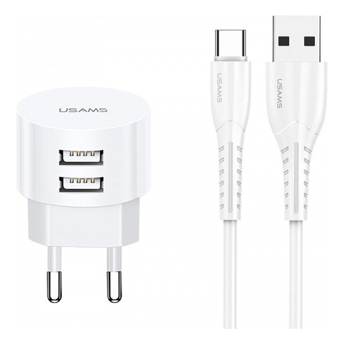 Cargador 2 Usb Ficha Redonda Cable Usb Tipo C Carga Rapida 