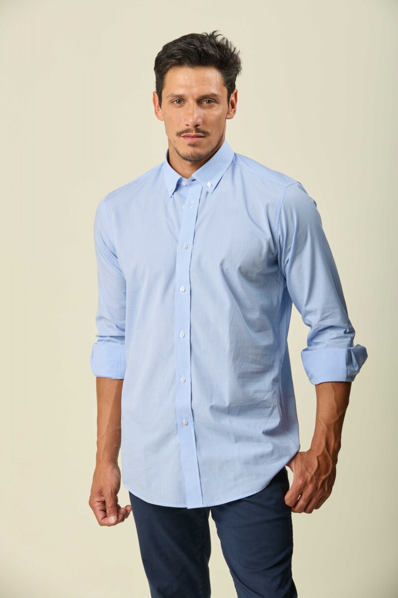 Camisa Sport Algodón Manga Larga - Celeste Claro Fantasía 