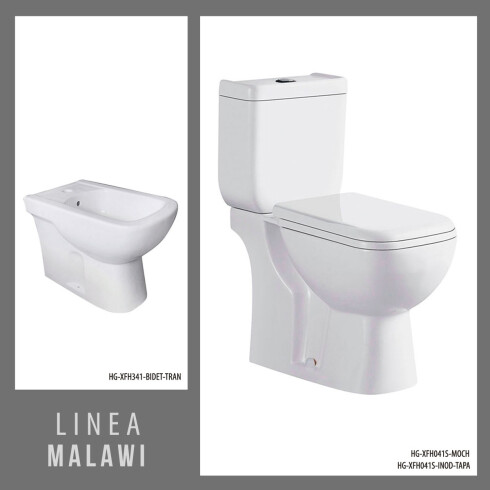 Juego De Inodoro Con Mochila Tapa Y Bidet Descarga 25 Cm Linea Malawi Marca Aqualia 000