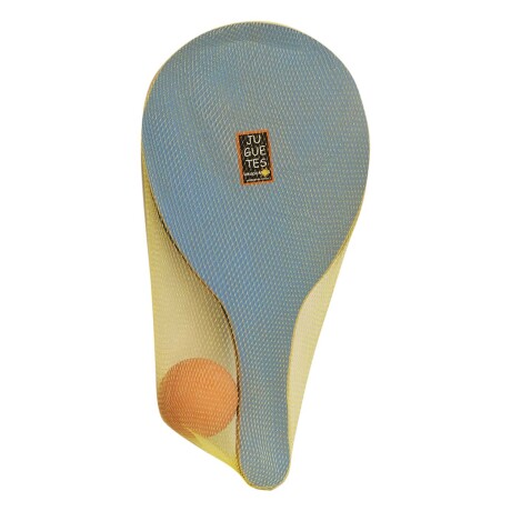 Set De 2 Paletas De Madera Para Playa + Pelota Celeste