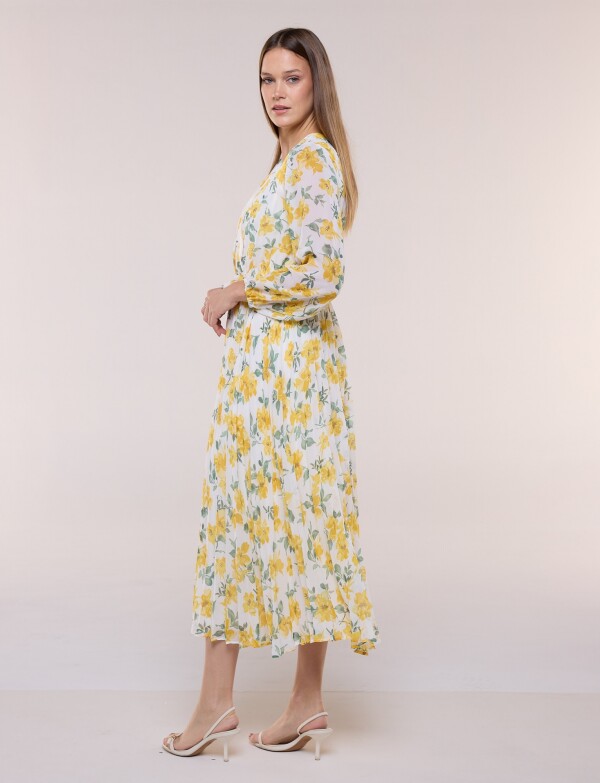 Vestido De Gasa Plisado MULTI/BLANCO