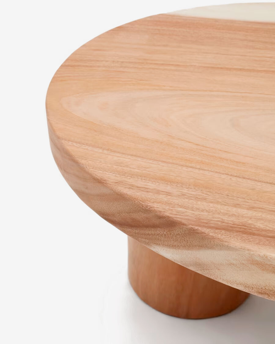 Mesa de centro Mosi con pie de madera maciza de mungur Ø 90 x 60 cm