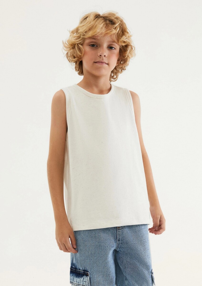 CAMISETA BÁSICA DE LINO SIN MANGAS - BLANCO 