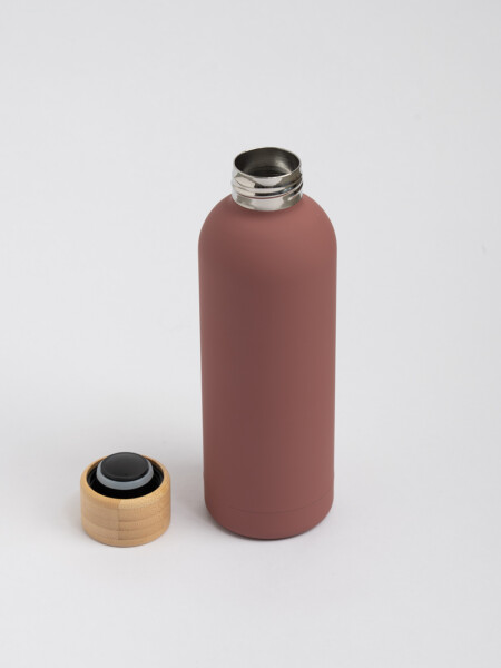 Botella acero chica con tapa de madera 500ML Bordo