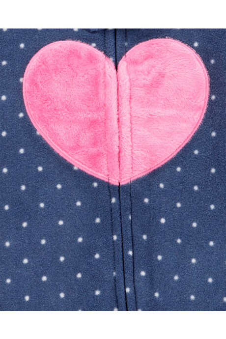 Pijama una pieza de micropolar, con pie, estampa corazón Sin color
