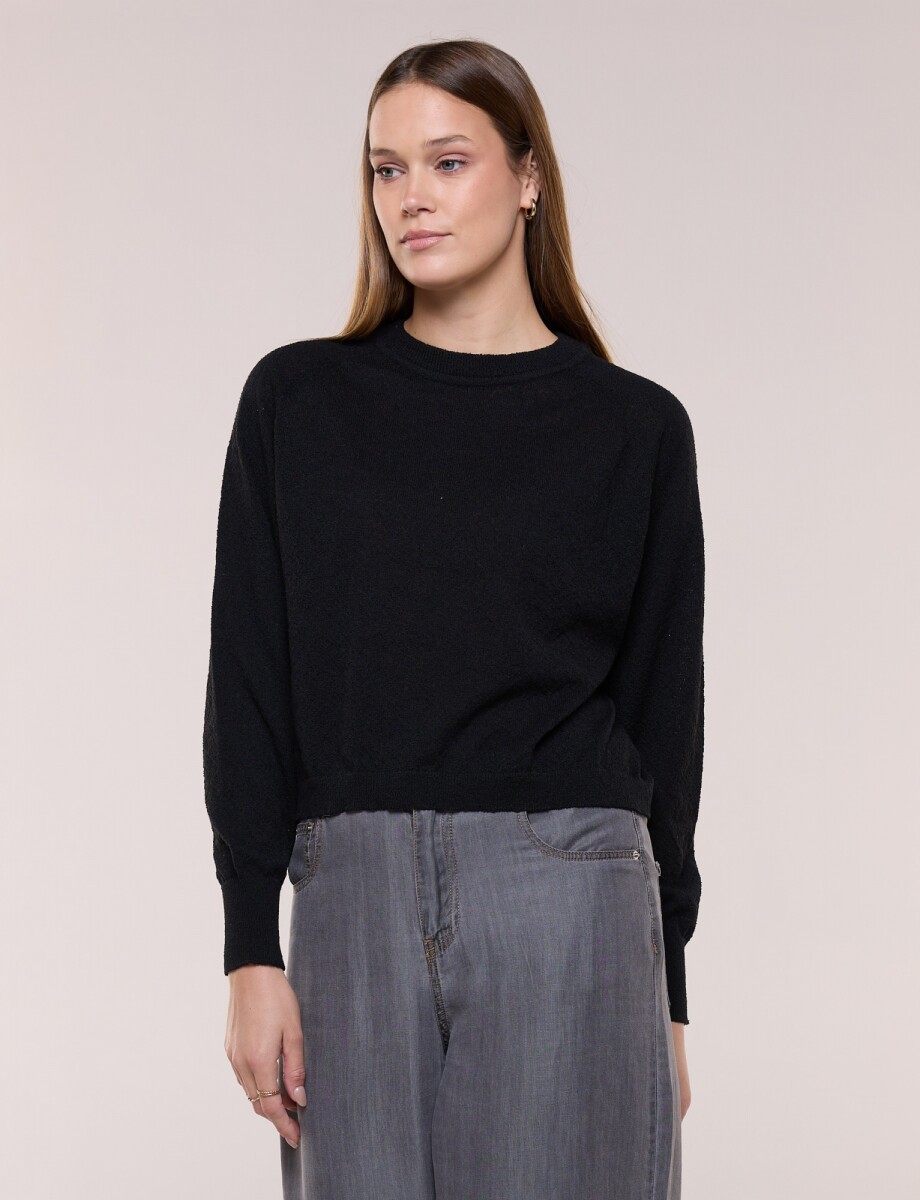 Buzo Cropped Tejido Suave - Negro 