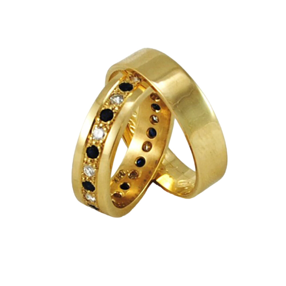 Par De Alianzas 6.50 Mm Oro 18k Amarillo, La Chica Con Zafiros Y Brillantes Par De Alianzas 6.50 Mm Oro 18k Amarillo, La Chica Con Zafiros Y Brillantes