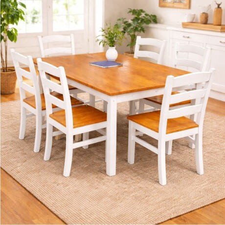 JUEGO DE COMEDOR 6 SILLAS BLANCO/NOGAL - BELLA JUEGO DE COMEDOR 6 SILLAS BLANCO/NOGAL - BELLA