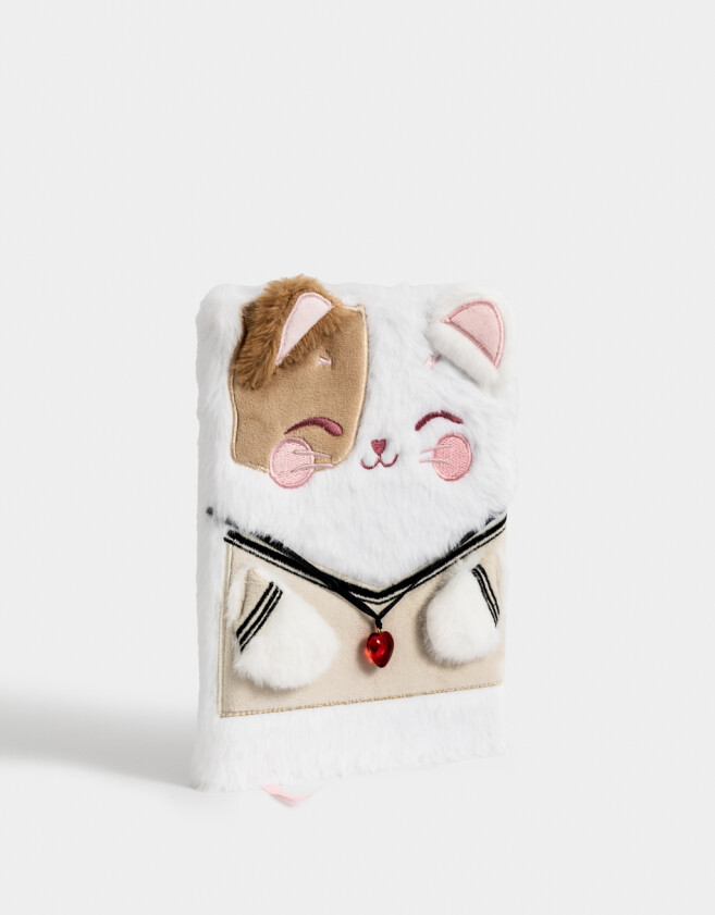 Anotadores Cuadernos y Memos Lúdico Cuaderno Peluche De Gatito - Blanco Crudo