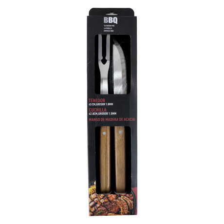 Set parrillero cuchilla y tenedor con mango de madera Set parrillero cuchilla y tenedor con mango de madera