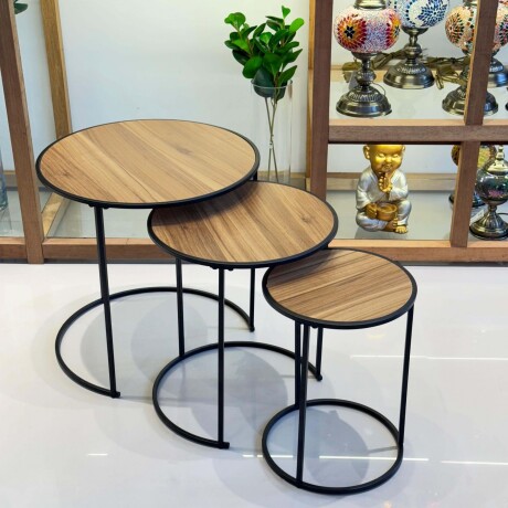 Juego de 3 Mesas Nido Auxiliares Hierro / Madera Juego de 3 Mesas Nido Auxiliares Hierro / Madera