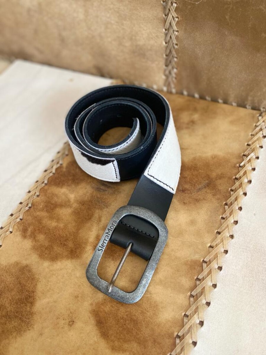 Cowhide Belt - Cowhide Belt Negro Con Plateado 