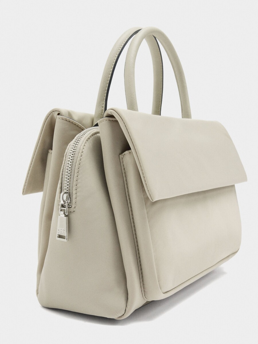 Bolso Tote De Nylon Con Doble Solapa gris
