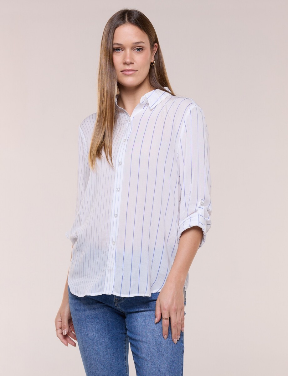 Camisa Lineas - Blanco/azul 