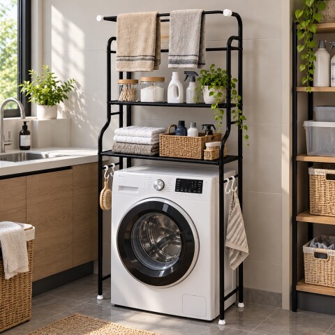 Estante Organizador Lavarropas O Baño Inodoro Mueble Metal IMBACK Color Negro Estante Organizador Lavarropas O Baño Inodoro Mueble Metal IMBACK Color Negro