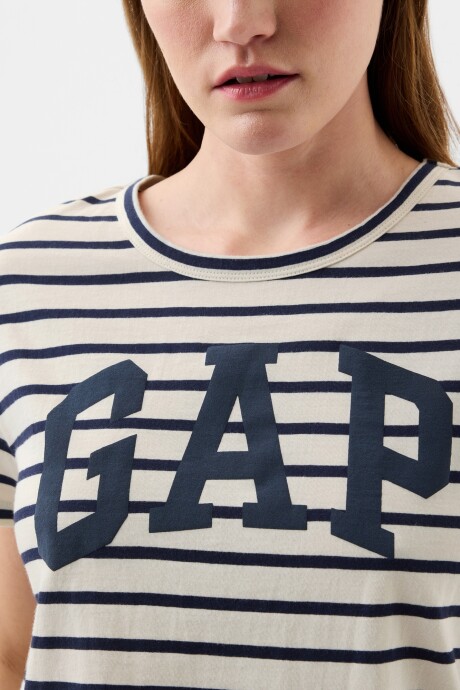 Remera Logo Gap Slub Mujer White Black Stripe