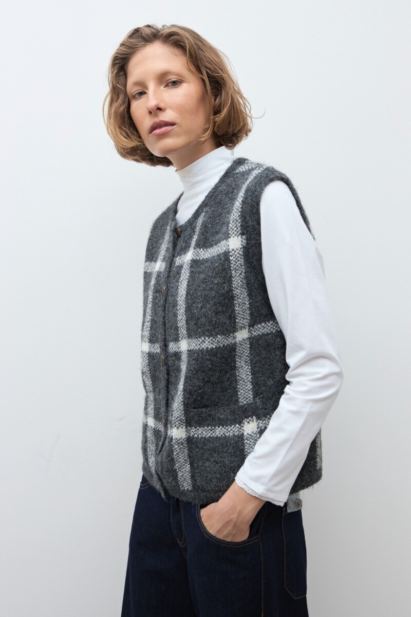 Chaleco jacquard cuadros gris oscuro