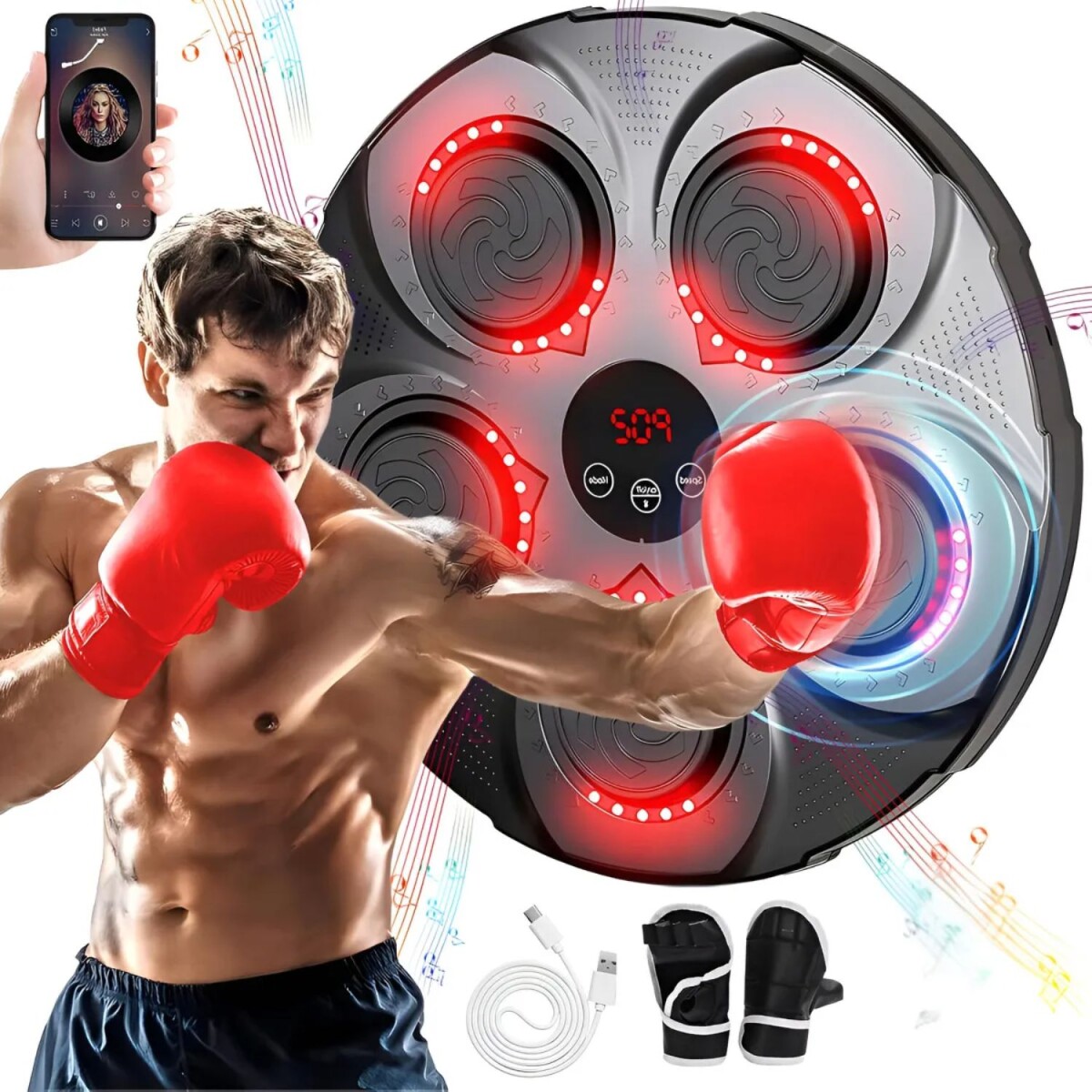 Máquina de boxeo con guantes c/ luz y sonido 5 Golpes BT 
