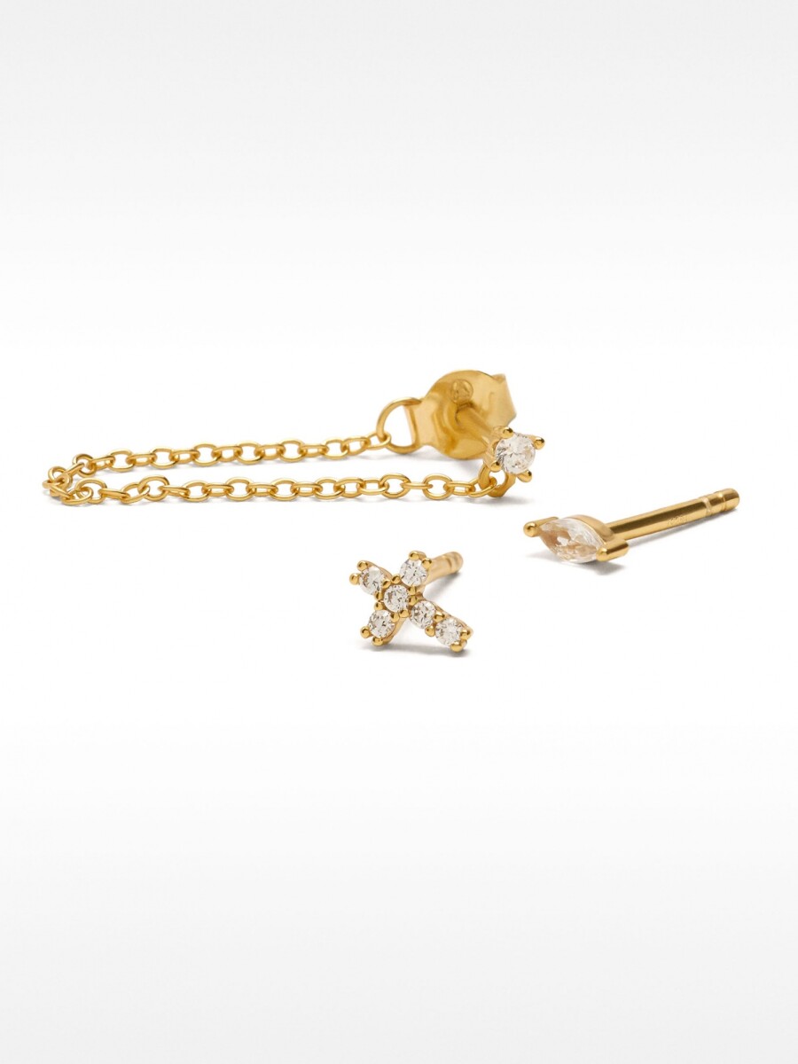 Set De Pendientes Com Circonitas Y Cadena - Plata De Ley 925 dorado