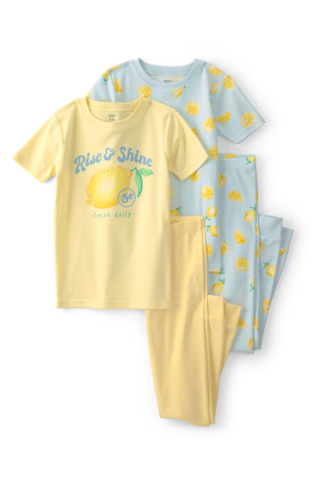 Pijama cuatro piezas de algodón, diseño limones. Talles 6-10 Sin color