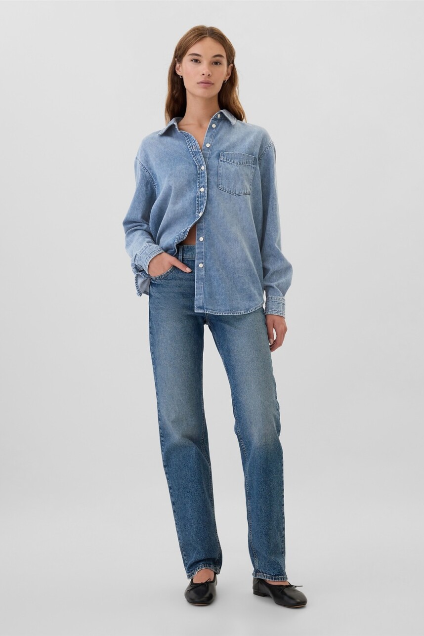 Camisa De Jean Big Mujer Medium Wash
