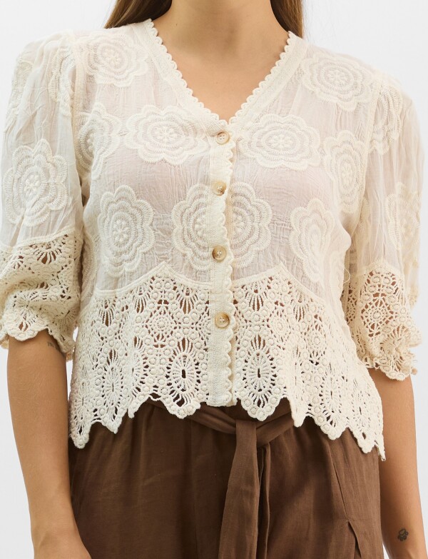 Blusa Bordada Puntilla CRUDO