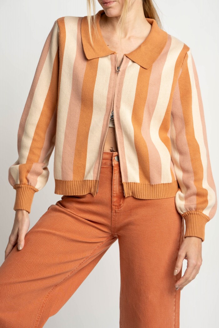 Campera Tejida Rayada Rosa