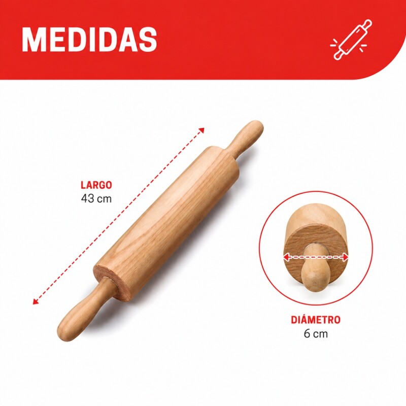 Palote de amasar de madera 43 cm Stolf MARRON CLARO