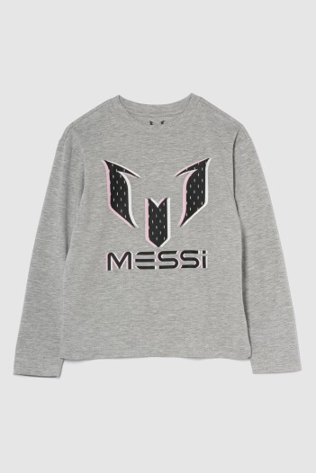 Remera Messi Manga Larga Niño Heather Grey