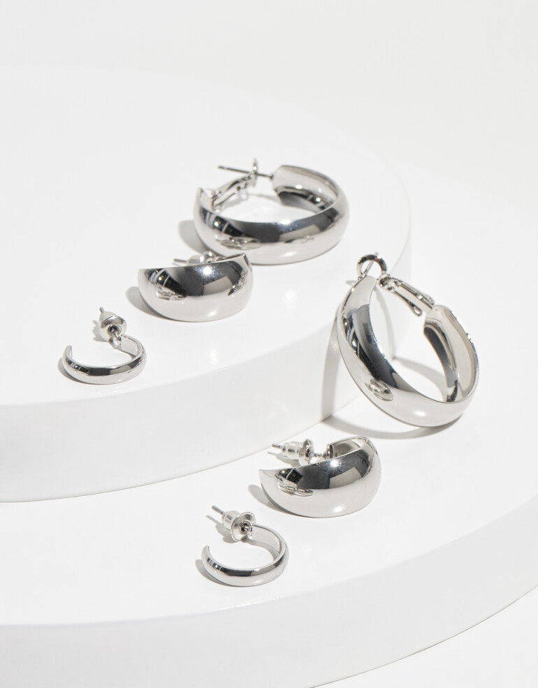 Aros Argollas Set Re Isa Set De Argollas De Metal Reciclado - Plateado Rodio