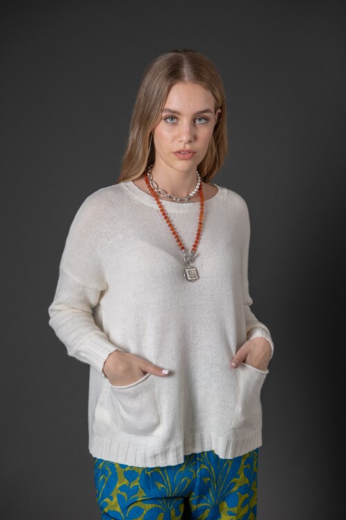 Sweater lana con bolsillos Panna